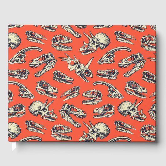 Orange & Navy Dinosaurier Skulls Gästebuch (Vorderseite)