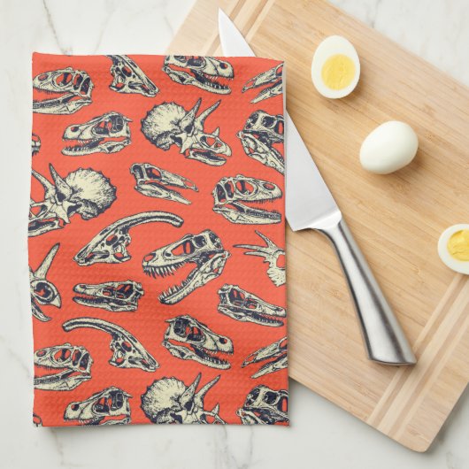 Orange & Navy Dinosaurier Skulls Geschirrtuch (Viertel Falte)
