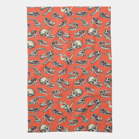 Orange & Navy Dinosaurier Skulls Geschirrtuch (Vertikal)