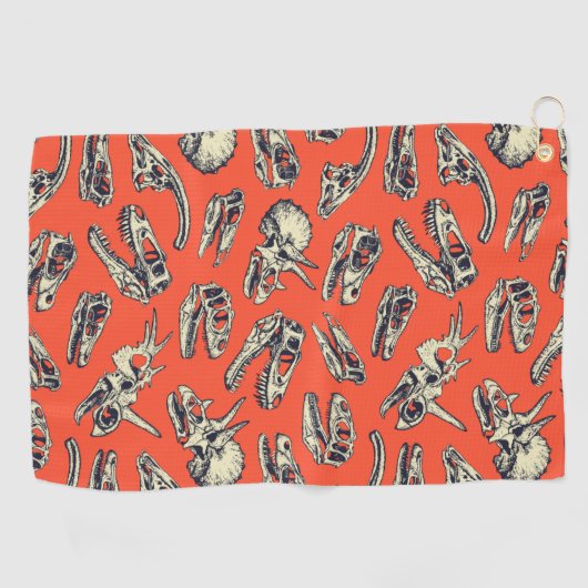 Orange & Navy Dinosaurier Skulls Golfhandtuch (Horizontal)