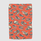 Orange & Navy Dinosaurier Skulls Golfhandtuch (Vorderseite)