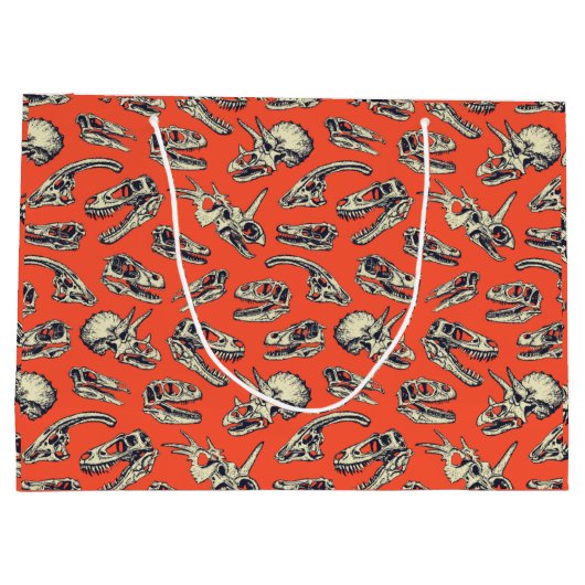 Orange & Navy Dinosaurier Skulls Große Geschenktüte (Rückseite)