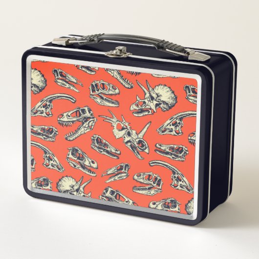 Orange & Navy Dinosaurier Skulls Metall Brotdose (Vorderseite)