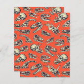 Orange & Navy Dinosaurier Skulls Mitteilungskarte (Vorne/Hinten)