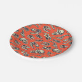 Orange & Navy Dinosaurier Skulls Pappteller (Schrägansicht)