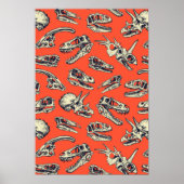 Orange & Navy Dinosaurier Skulls Poster (Vorne)