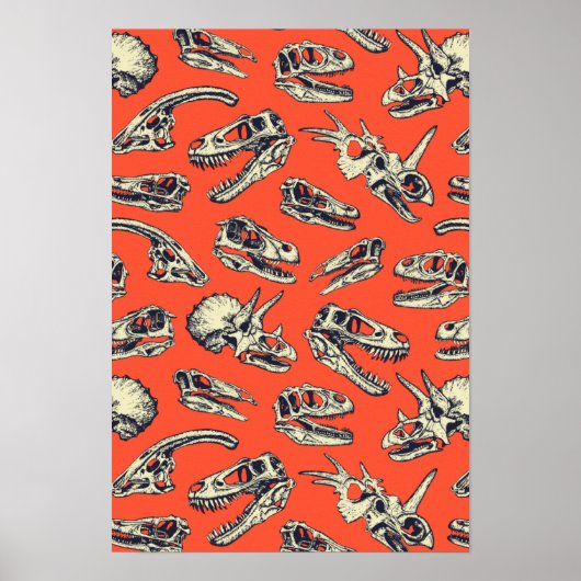 Orange & Navy Dinosaurier Skulls Poster (Vorne)