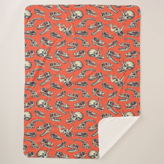 Orange & Navy Dinosaurier Skulls Sherpadecke (Vorderseite)