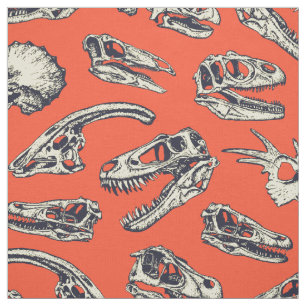 Orange & Navy Dinosaurier Skulls Stoff