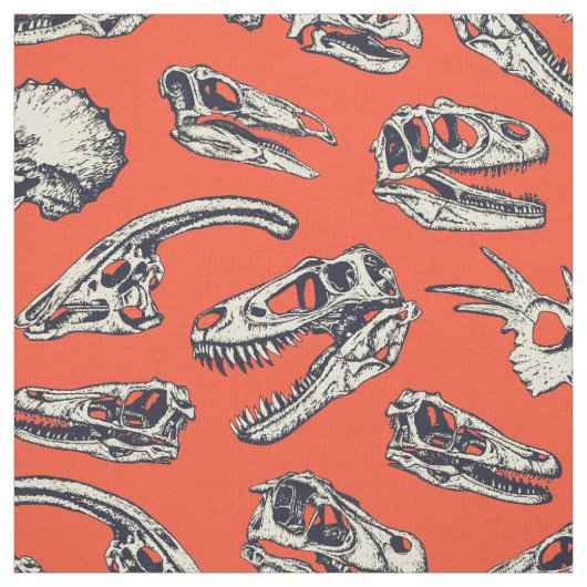 Orange & Navy Dinosaurier Skulls Stoff (Muster)