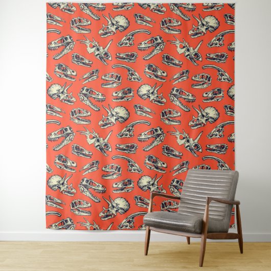 Orange & Navy Dinosaurier Skulls Wandteppich (Beispiel)