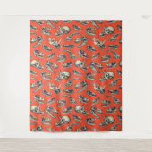 Orange & Navy Dinosaurier Skulls Wandteppich (Vorderseite)