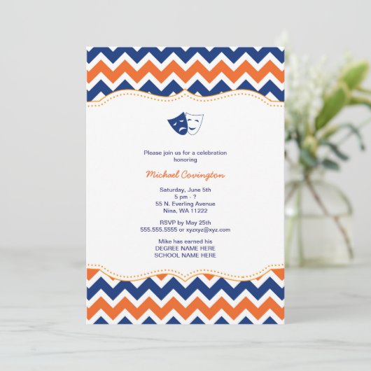 Orange Navy Drama School Abschluss Einladung (Stehend Vorderseite)