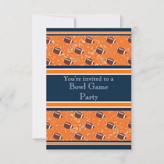 Orange & Navy Footballs Bowl Game/Birthday Party Einladung (Vorderseite)