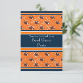 Orange & Navy Footballs Bowl Game/Birthday Party Einladung (Stehend Vorderseite)
