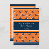 Orange & Navy Footballs Bowl Game/Birthday Party Einladung (Vorne/Hinten)