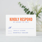 Orange & Navy Moderne Typografie Wedding RSVP Card (Stehend Vorderseite)