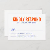 Orange & Navy Moderne Typografie Wedding RSVP Card (Vorne/Hinten)