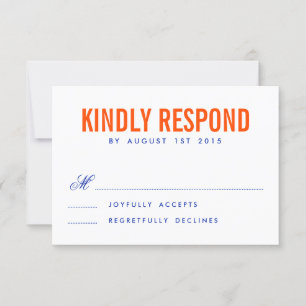 Orange & Navy Moderne Typografie Wedding RSVP Card Karte