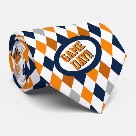 Orange & Navy Raute Pattern Game Day Neck Tie Krawatte (Gerollt)