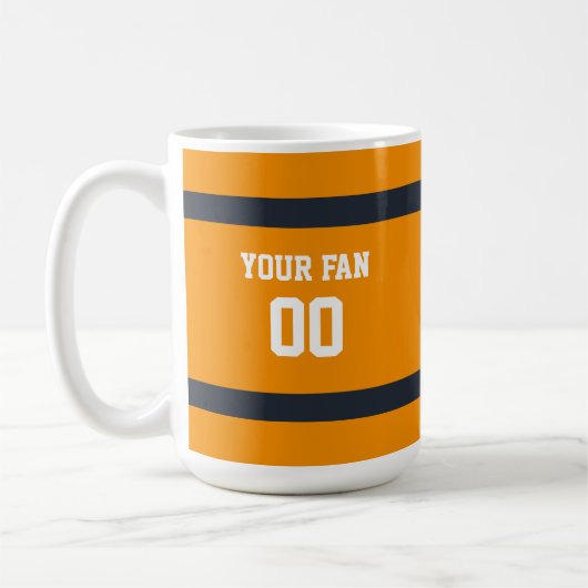 Orange-, Navy- und White-Football-Team Personalisi Kaffeetasse (Links)
