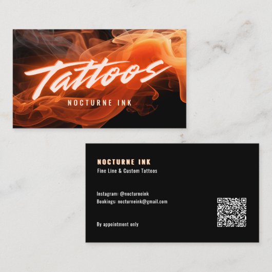 Orange Neon & Smoke Tattoo Künstler QR Code Visitenkarte (Vorne/Hinten)