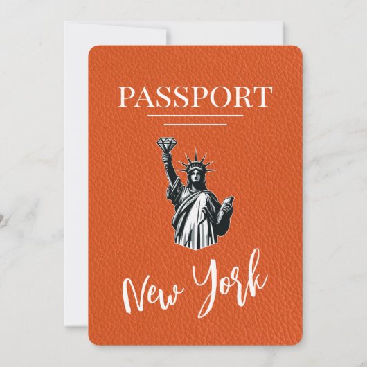 Orange New York City Passport Wedding Einladung (Rückseite)