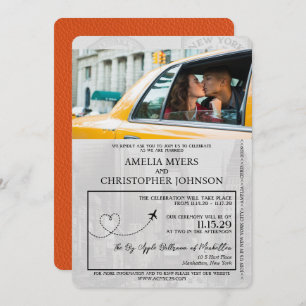 Orange New York City Passport Wedding Einladung