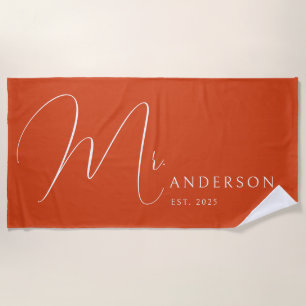Orange Newlyweds Name Personalisiert Honeymoon Strandtuch