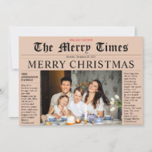 Orange Newspaper Frohe Weihnachts-Spaß-Fotokarte