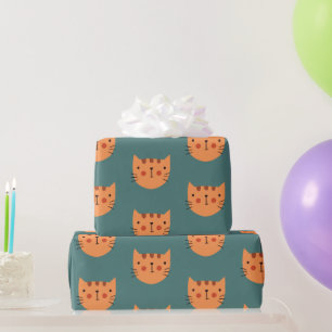 Orange Niedlich Cat Green Geschenkpapier