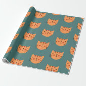 Orange Niedlich Cat Green Geschenkpapier (Ungerollt)