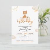 Orange Niedlich Fox Baby Dusche Einladung (Stehend Vorderseite)