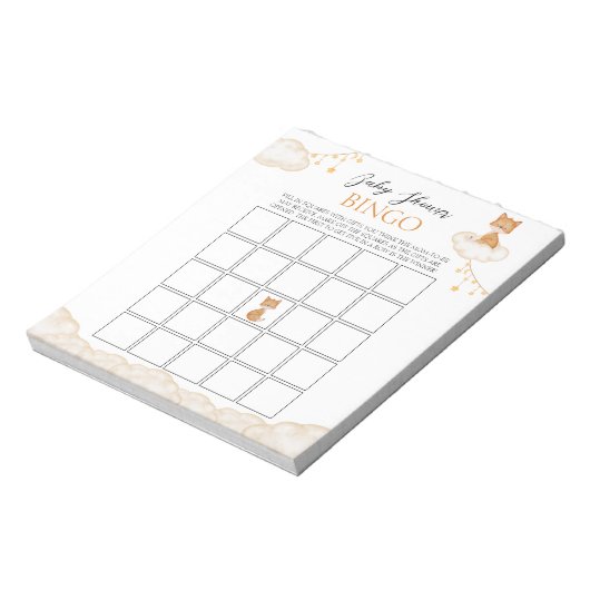 Orange Niedlich Fox Babydusche Bingo Notepad Notizblock (Rotiert)