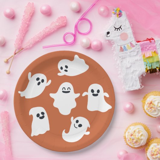 Orange Niedlich Ghost Halloween Herbstdusche Pappteller (Party)