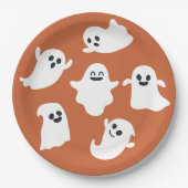 Orange Niedlich Ghost Halloween Herbstdusche Pappteller (Vorderseite)