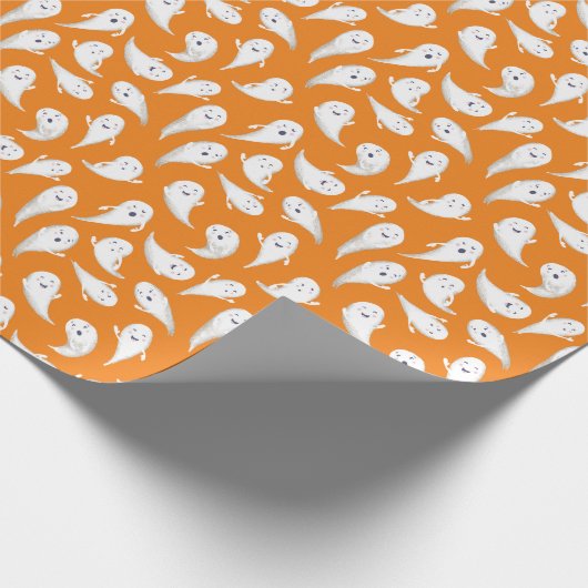 Orange Niedlich Ghosts Halloween Geschenkpapier (Ecke)