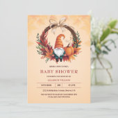 Orange Niedlich Gnome Fall Pumpkin Wreath Baby Dus Einladung (Stehend Vorderseite)