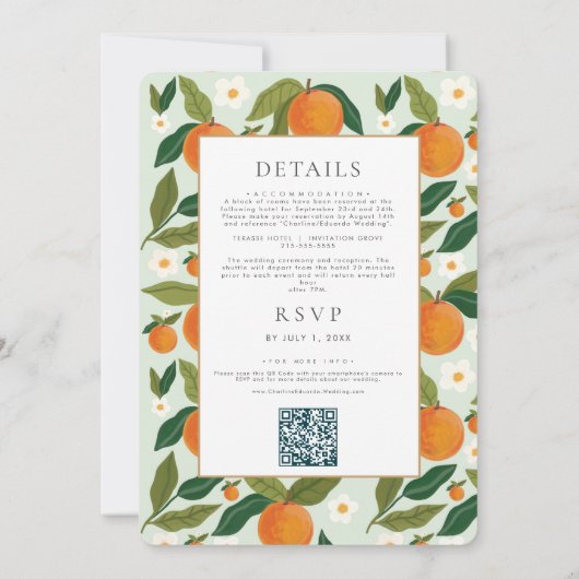 Orange Niedlich Green Summer Wedding QR Code Einladung