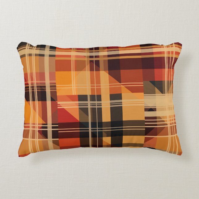 Orange Niedlich Herbst Karo Muster Dekokissen (Vorderseite)