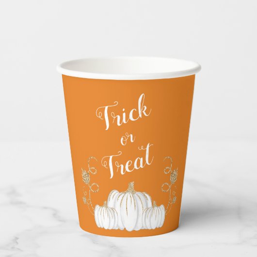 Orange Niedlich Pumpkin Trick oder Treat Halloween Pappbecher (Rückseite)
