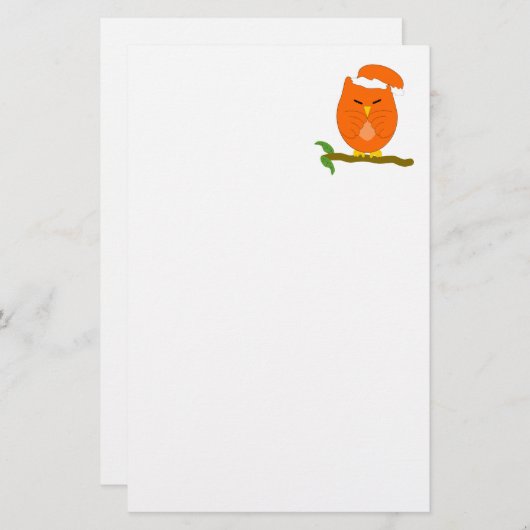 Orange Night Owl Design Briefpapier (Vorne/Hinten)