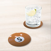 Orange Nr. 5- Billard-Pool-Ball Runder Pappuntersetzer (Vor Ort)