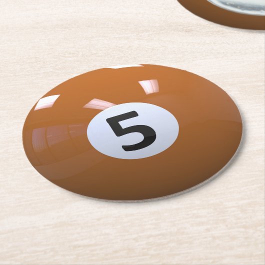 Orange Nr. 5- Billard-Pool-Ball Runder Pappuntersetzer (Angewinkelt)