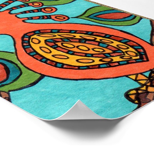 Orange Oaxacan Bird Festival Moon and Stars Poster (Ecke)