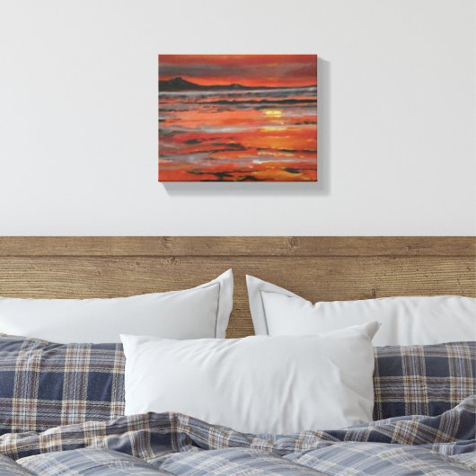 Orange Ocean Sunset Painting Leinwanddruck (Insitu (Schlafzimmer))
