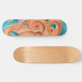 Orange Octopus Aquamarin Wasserfarbe Skateboard (Horizontal)