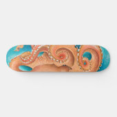 Orange Octopus Aquamarin Wasserfarbe Skateboard (Horizontal)