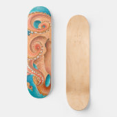 Orange Octopus Aquamarin Wasserfarbe Skateboard (Vorderseite)