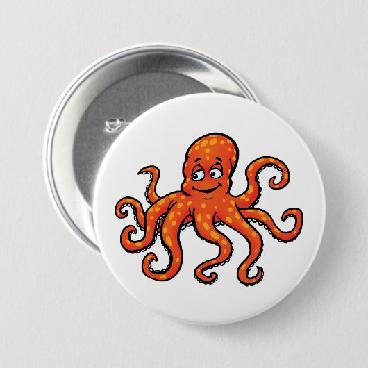 Orange Octopus Cartoon Ocean Sea Creature Button (Vorne & Hinten)